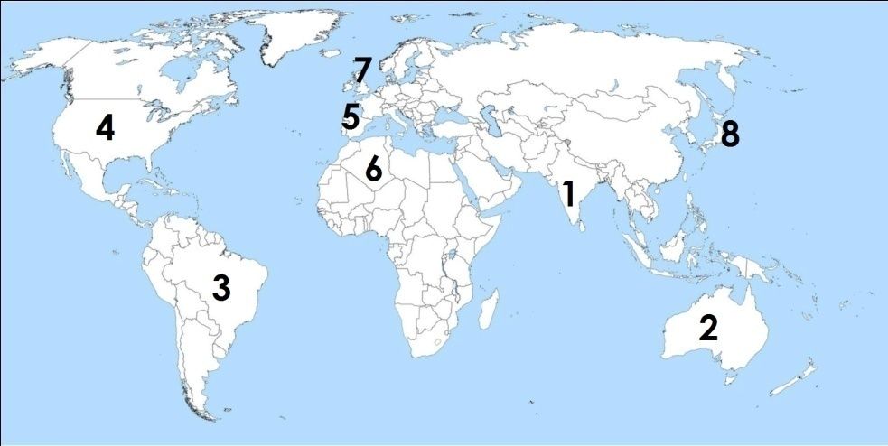 Negara-negara yang berada di kawasan asia selatan ditunjukkan oleh nomor